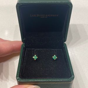 18k Solid Yellow Gold Genuine Emerald Vintage Stud Earrings